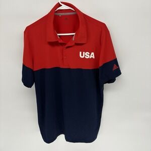 Adidas Golf Polo USA Graphic Red Blue Colorblock Shirt Active Performance Men L